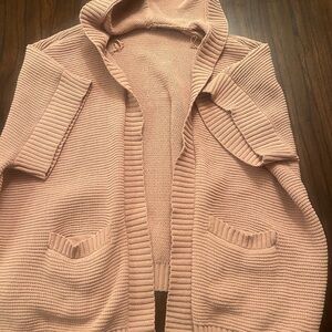 Aerie Blush Ribbed Cardigan with Hood